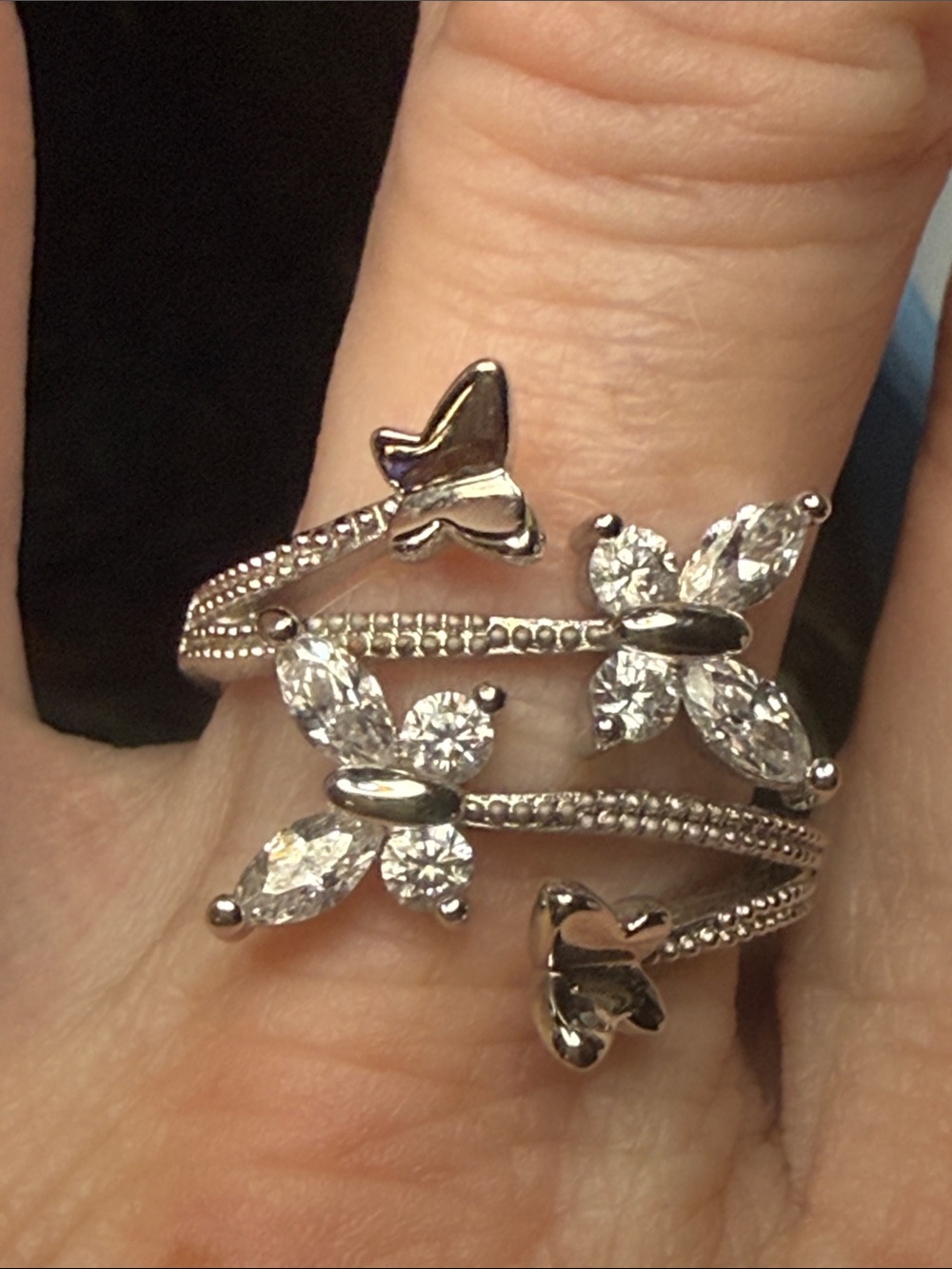 RSC Silver Butterfly Wrap Ring with Clear Swarovski stones - Silver